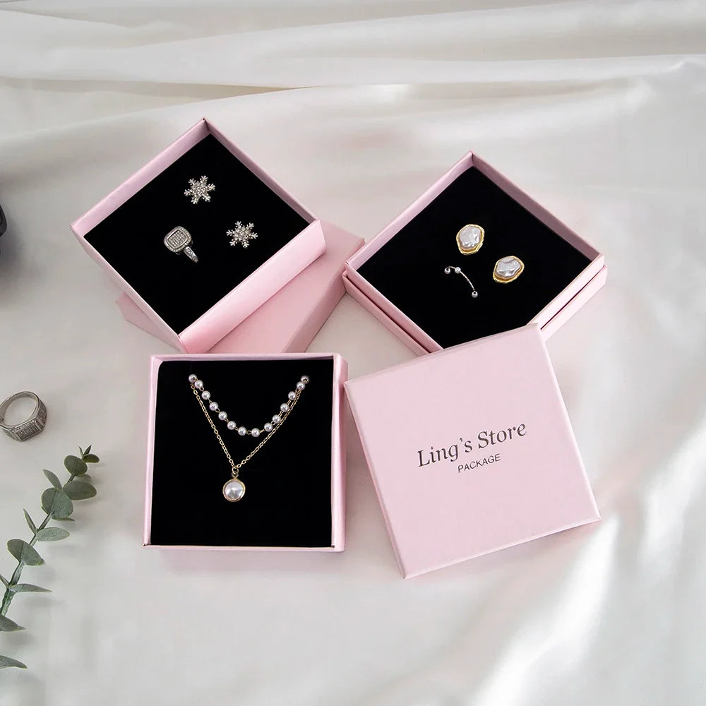 24Pcs Personalized Logo Jewelry Paper Gift Box Wedding Favors Ring Earring Necklace Pendant Bracelet Stud Bag Storage Packaging