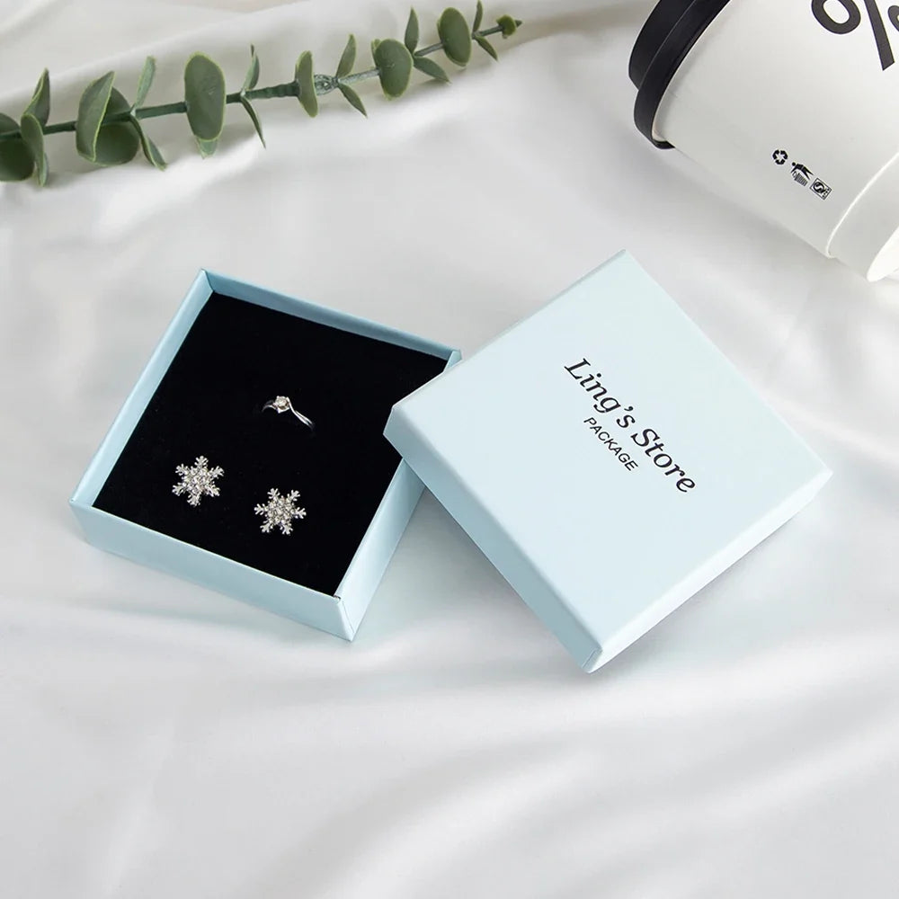 24Pcs Personalized Logo Jewelry Paper Gift Box Wedding Favors Ring Earring Necklace Pendant Bracelet Stud Bag Storage Packaging