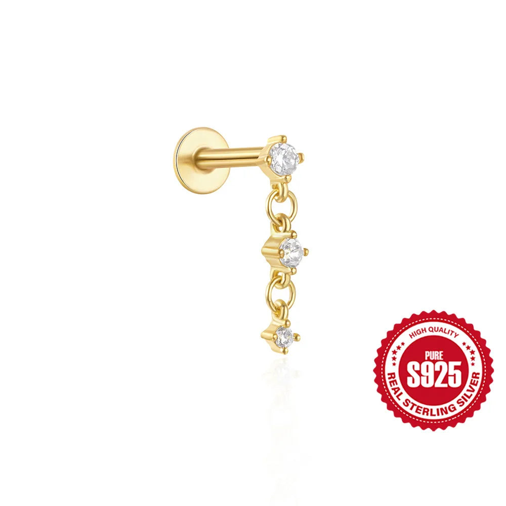 CANNER 1PC Four Pointed Star Moon Tassel Lotus Cartilage Spiral Puncture 925 Sterling Silver Stud Earring For Women Ins Earring