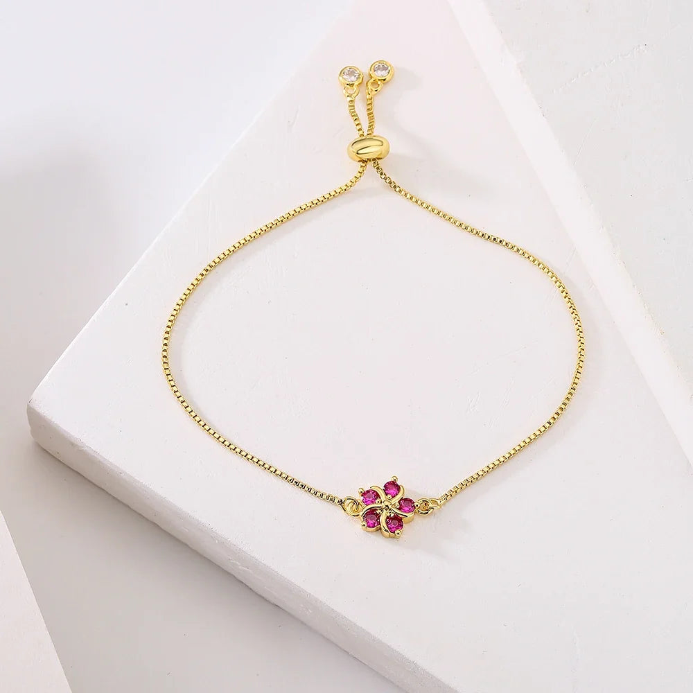 NEWBUY Fashion Gold Color Colourful CZ Zircon Flower Charm Bracelets For Women Party Jewelry Accessories