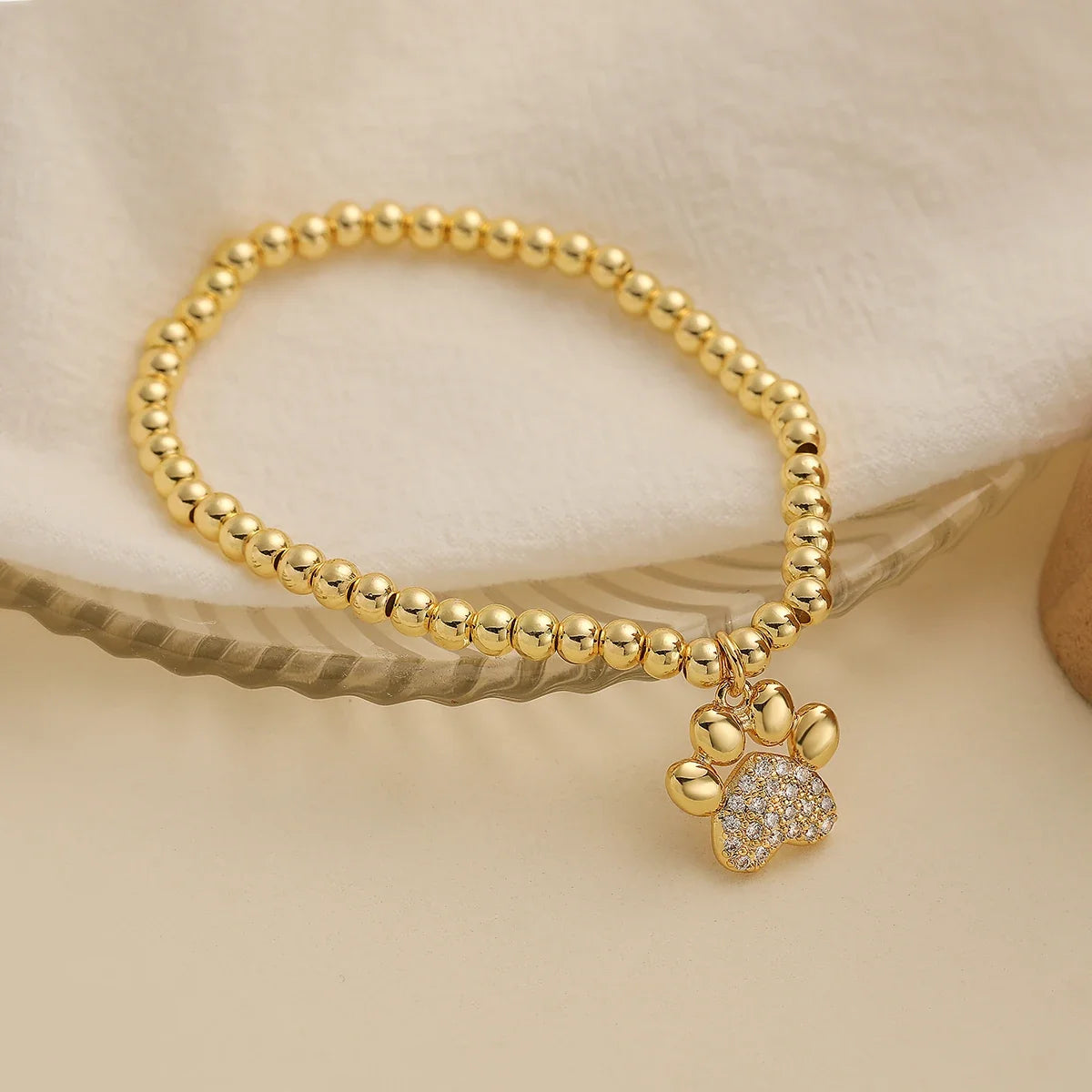 NEWBUY Non-Fading Gold Color Copper Jewelry AAA CZ Zircon Paw Charm Beads Bracelets For Women Party Jewelry