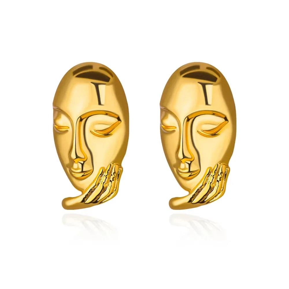 Punk Sun Face Stud Stainless Steel Earrings For Women Gold Color Star Piercing Ear Accessories Femme Gothic Jewelry Party Gift