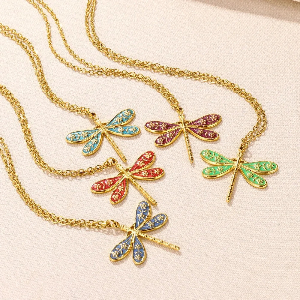 Stainless Steel Dragonfly Necklaces For Women 18K Gold Plated DragonflyPendants Choker  Insect Jewelry Gift