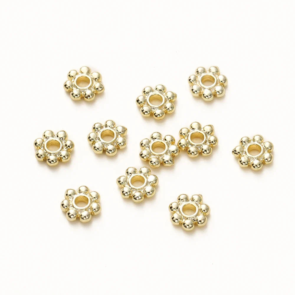 20pcs 14K 18K Gold Color Daisy Spacer Beads Mini Brass Spacer Beads Charms Pendants for DIY Bracelet Necklace Jewelry Making