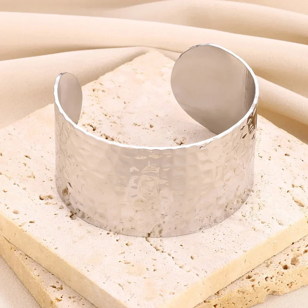 Classic Wrinkle Texture Openning Bangle Bracelet For Women Exquisite Cuff Bracelet Gold Color Stainless Steel Hand Ornament Gift