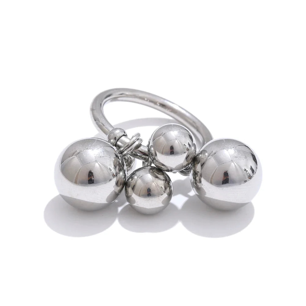 Yhpup 6789# Stainless Steel Beads Ball Handmade Ring Rust Proof 18K PVD Plated Personalized Trendy Charm Finger Jewelry 2025