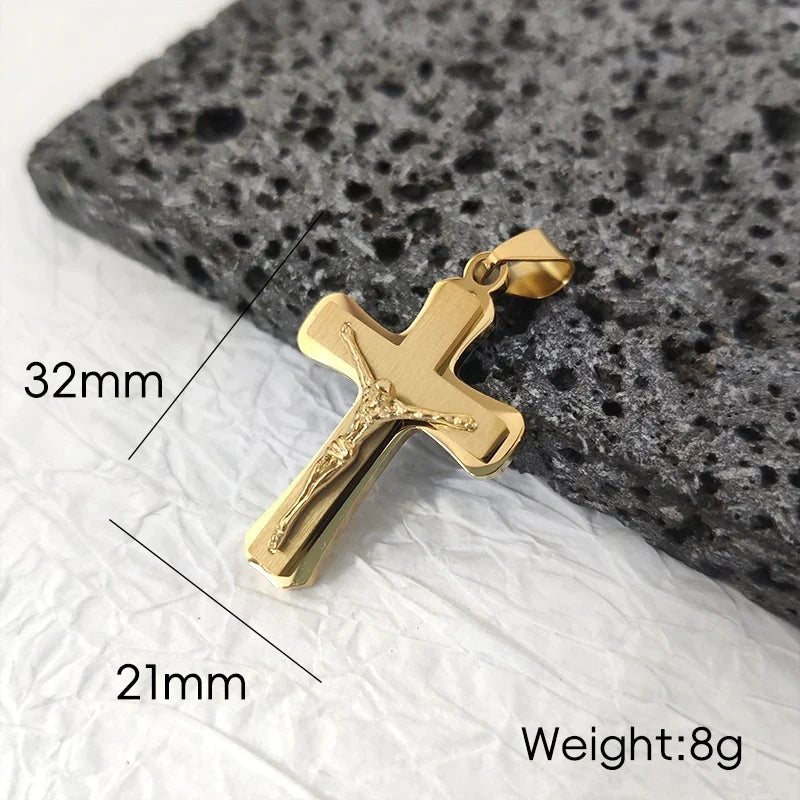Stainless Steel Jesus Cross Pendant 18K Gold Plated Elegant Christian Symbol Jewelry for Men Women Church Outfit Accent
