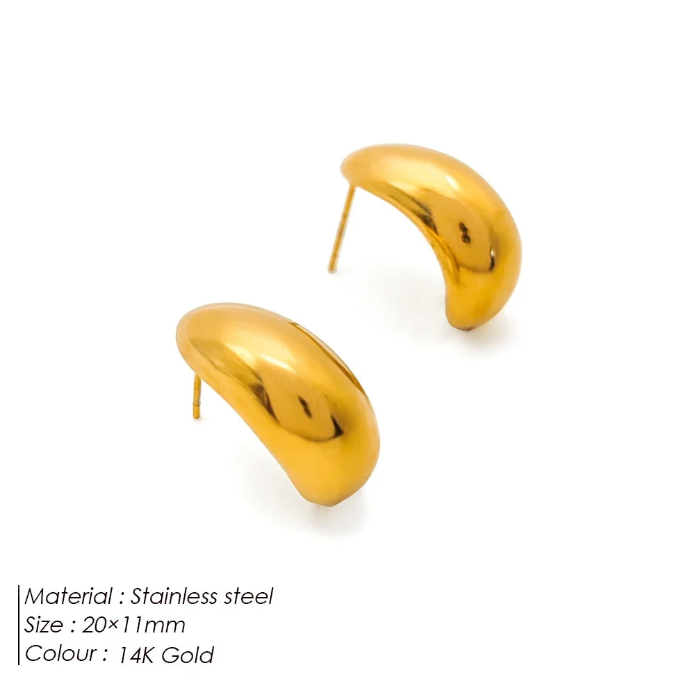 SUNIBI Stainless Steel Stud Earring for Women Gold Color Silver Color Simple Earrings Wives Smooth Thick Hoop Fashion Jewelry