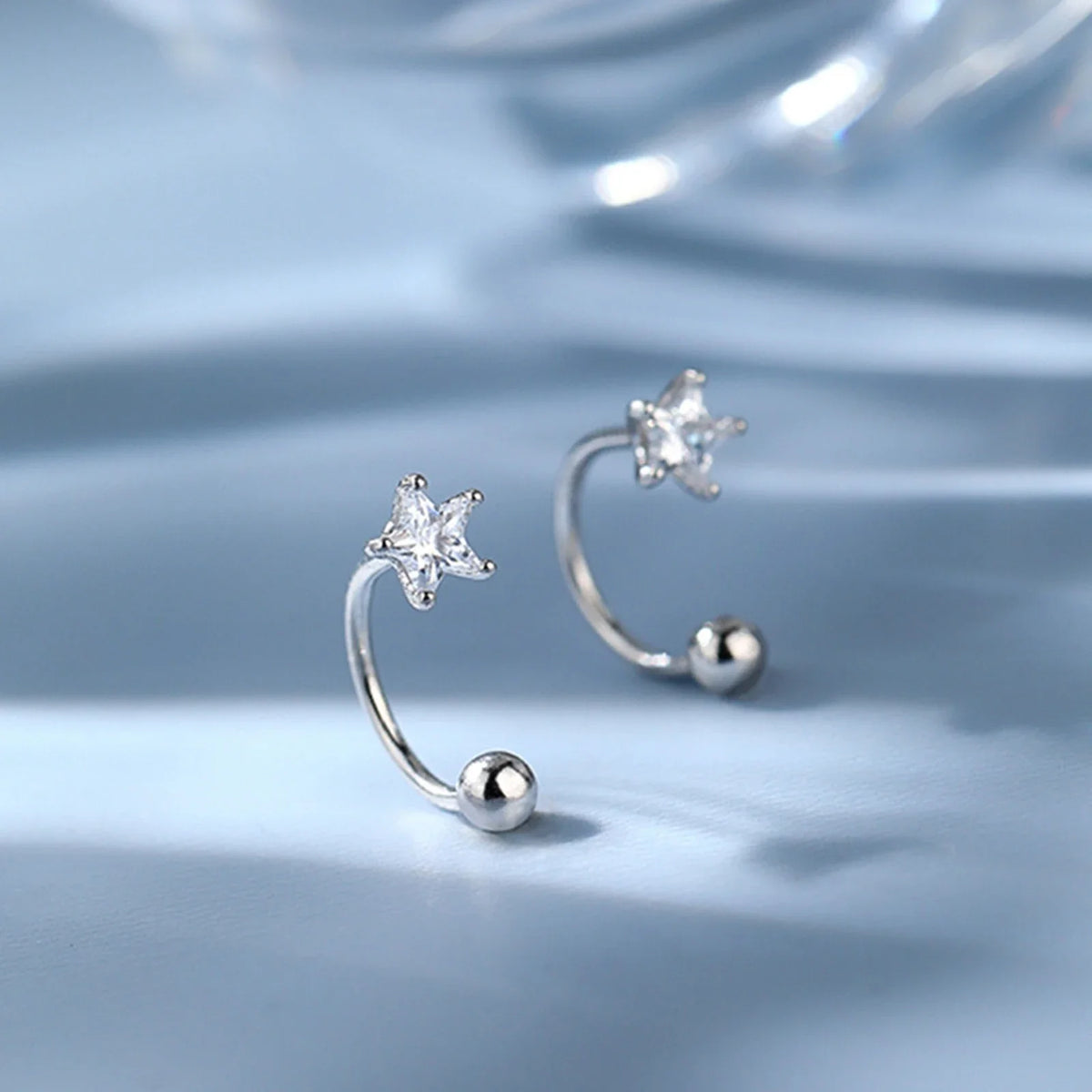 925 Silver Star Flash Crystal Summer Small Fresh Female 2022 New Trendy Personality Earrings