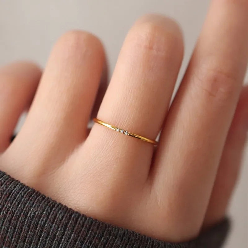 1mm Thin Stainless Steel CZ Inlay Stackable Ring Wedding Band for Women Girl Size 3-10