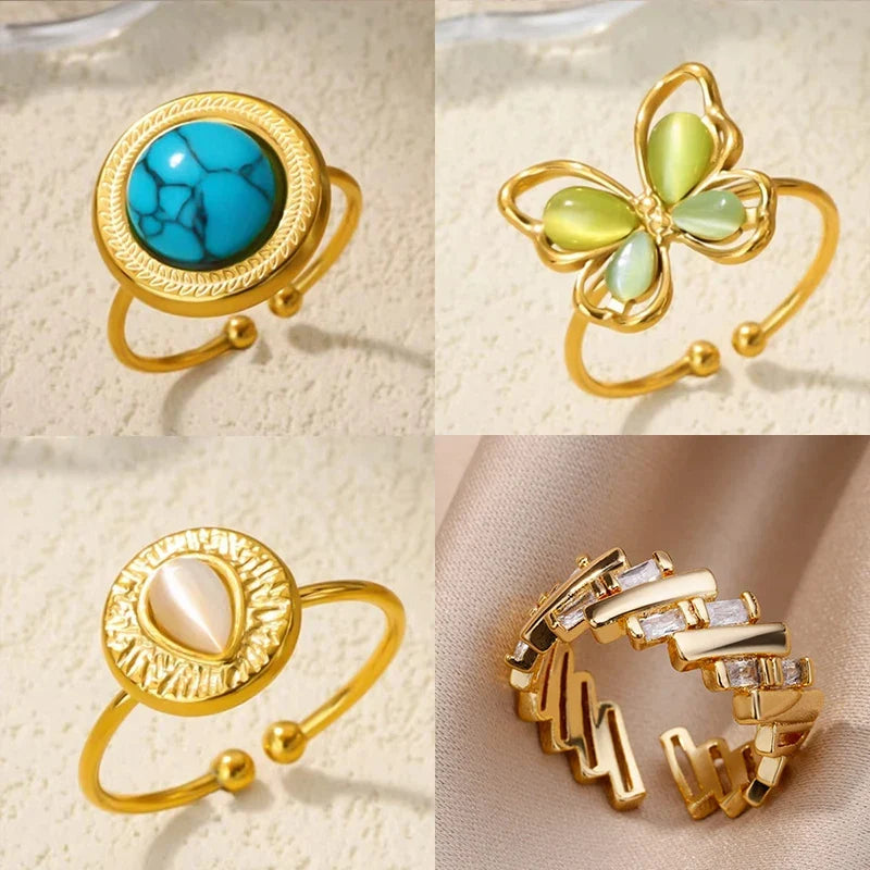Popular Butterfly Rings For Women Gold Color Stainless Steel Geometric Opening Finger Ring Aesthetic Wedding Christmas Jewelry