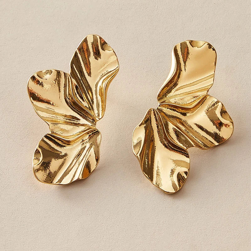 Obega Geometric Fuchsia Stone Earrings  Warm Gold Color Flower Shape Women Earring Stud Party Beach Jewelry For Girls