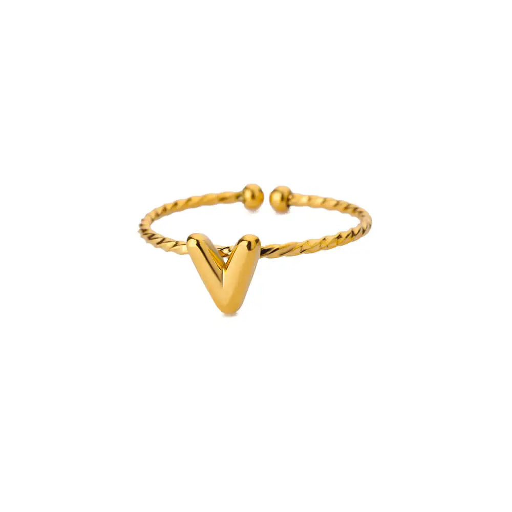 Cute Chunky Initial Letter Rings For Women Gold Color Stainless Steel A-Z Letter Adjustable Ring Aesthetic Wedding Jewelry Gift