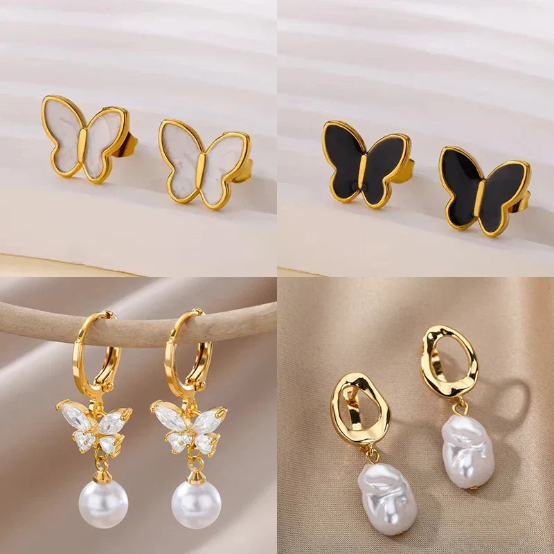 Stainless Steel White Butterfly Earrings for Women Elegant Ear Accessories Aesthetic Butterfly Stud Earring Wedding Jewelry Gift