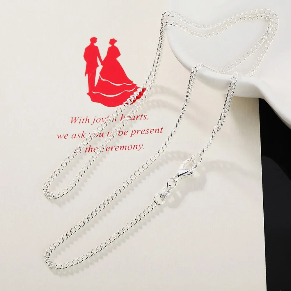 925 Sterling Silver 2MM 40-75cm Side Chain Necklace Men Women Charm Wedding Party Gift Jewelry Christmas Accessories