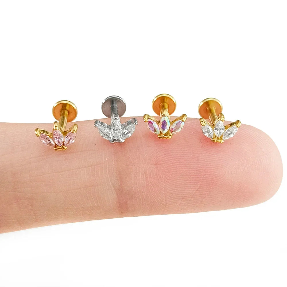 Lightning Internal Thread Labret Piercing Crown Bee Flowers Cartilage Earring Tragus Conch 316L Stainlesss Steel Body Jewelry