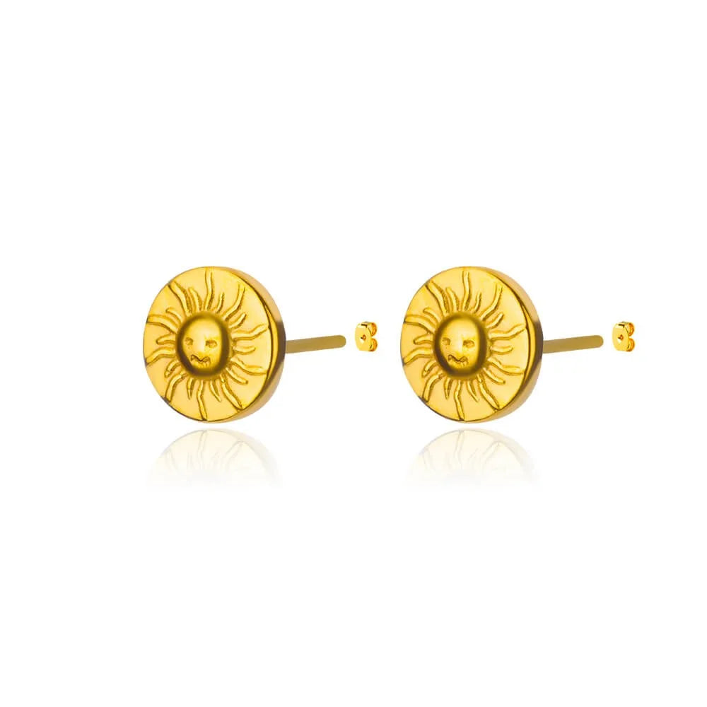 Retro Threaded Sun Earrings For Women Gold Color Stainless Steel Geometric Earrings Hip Hop Party Jewelry Birthday Gifts