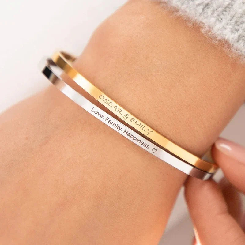 1PC Personalized Engraved Name Stainless Steel Bracelet Custom Words Letters Bracelet Cuff Bangle for Women Men