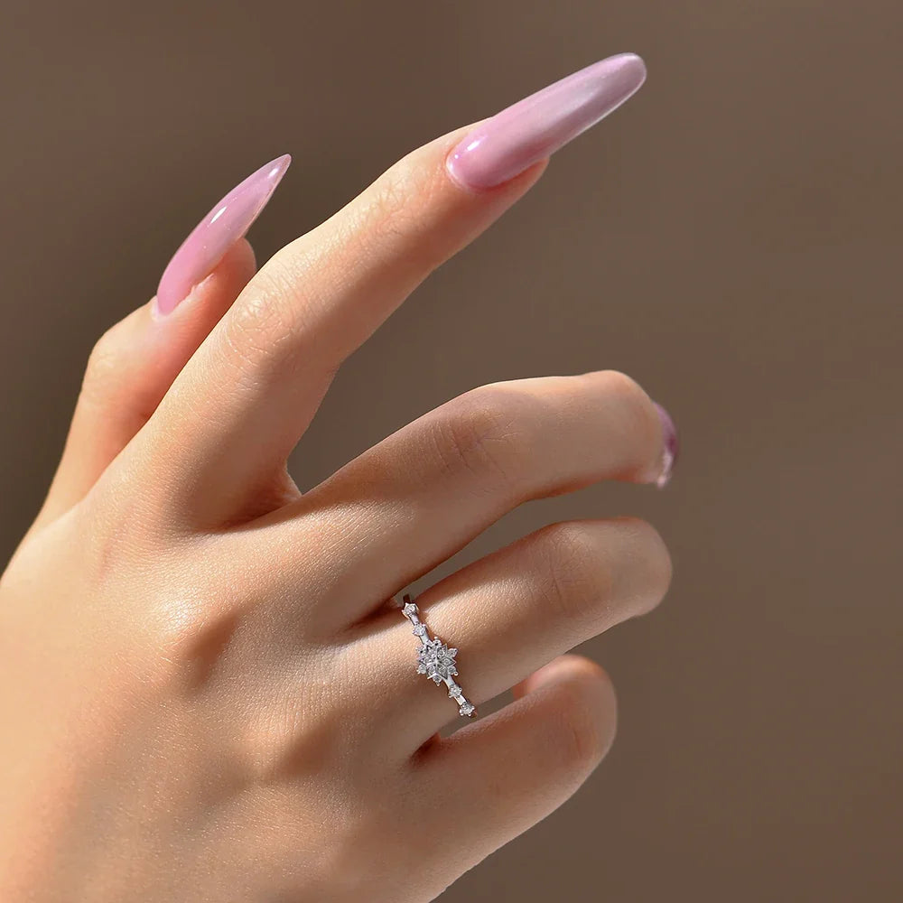 MINTYBOX Snowflake S925 Sterling Silver Moissanite Engagement Rings for Women Lab Diamond Ring 18K Gold Plated Fine Jewelry Gift