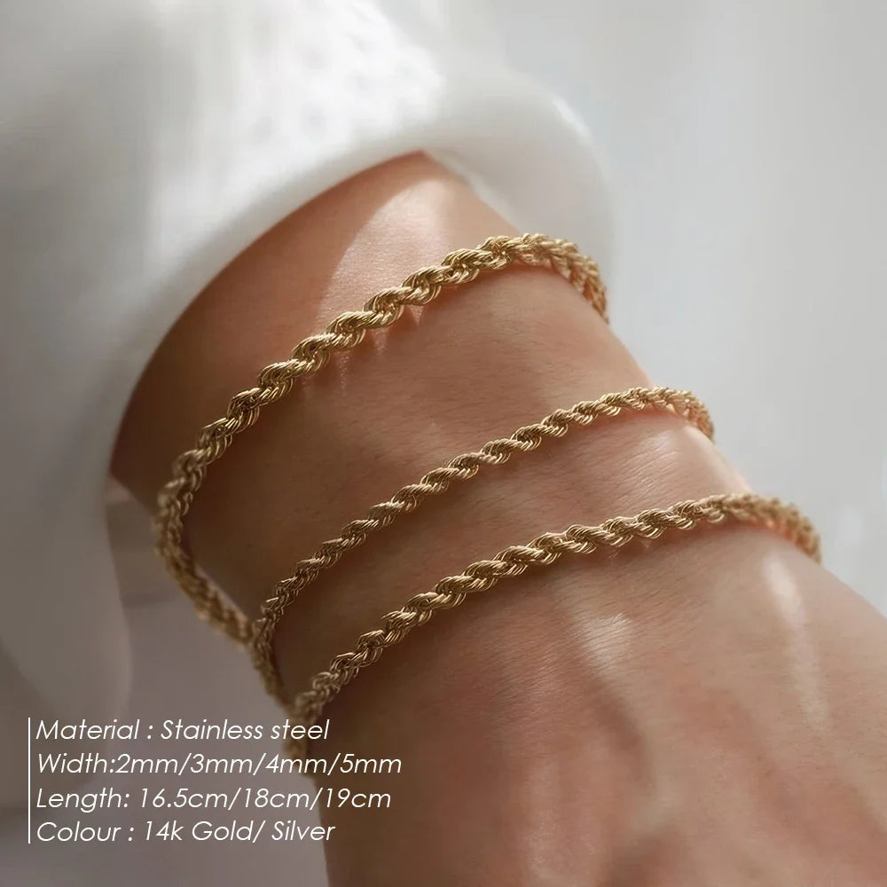 Twisted Rope Chian Bracelet for Woman Hip Hop Punk Gold Color Stainless Steel Gold Color Necklace Fashion Jewelry Gift