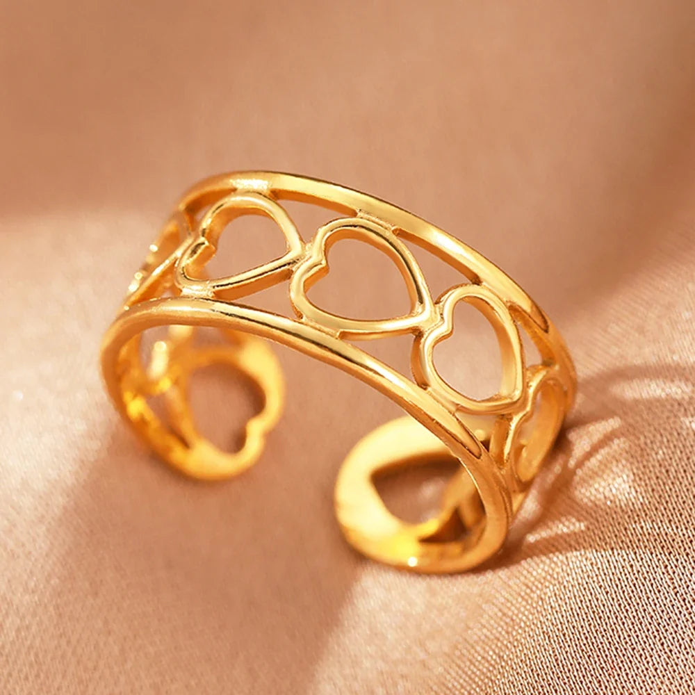 Stainless Steel Rings Vintage Exquisite Hollow Adjustable Open Statement Rings Light Luxury Fashion Rings For Women Jewelry New