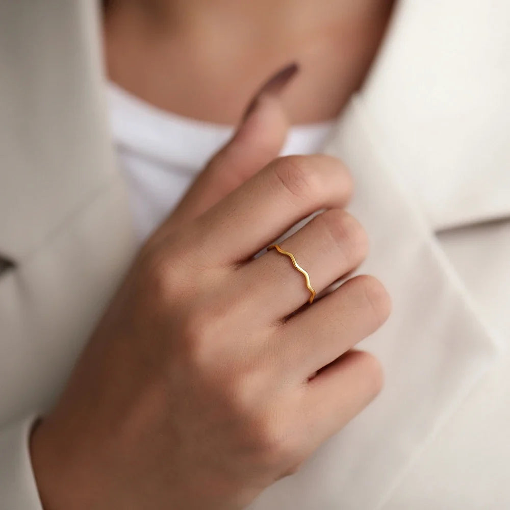 DOTIFI Stainless Steel Ring Minimalist Sea Wave Light Luxury Elegant Fashion Couple Rings For Women Jewelry Wedding Trendy Gifts