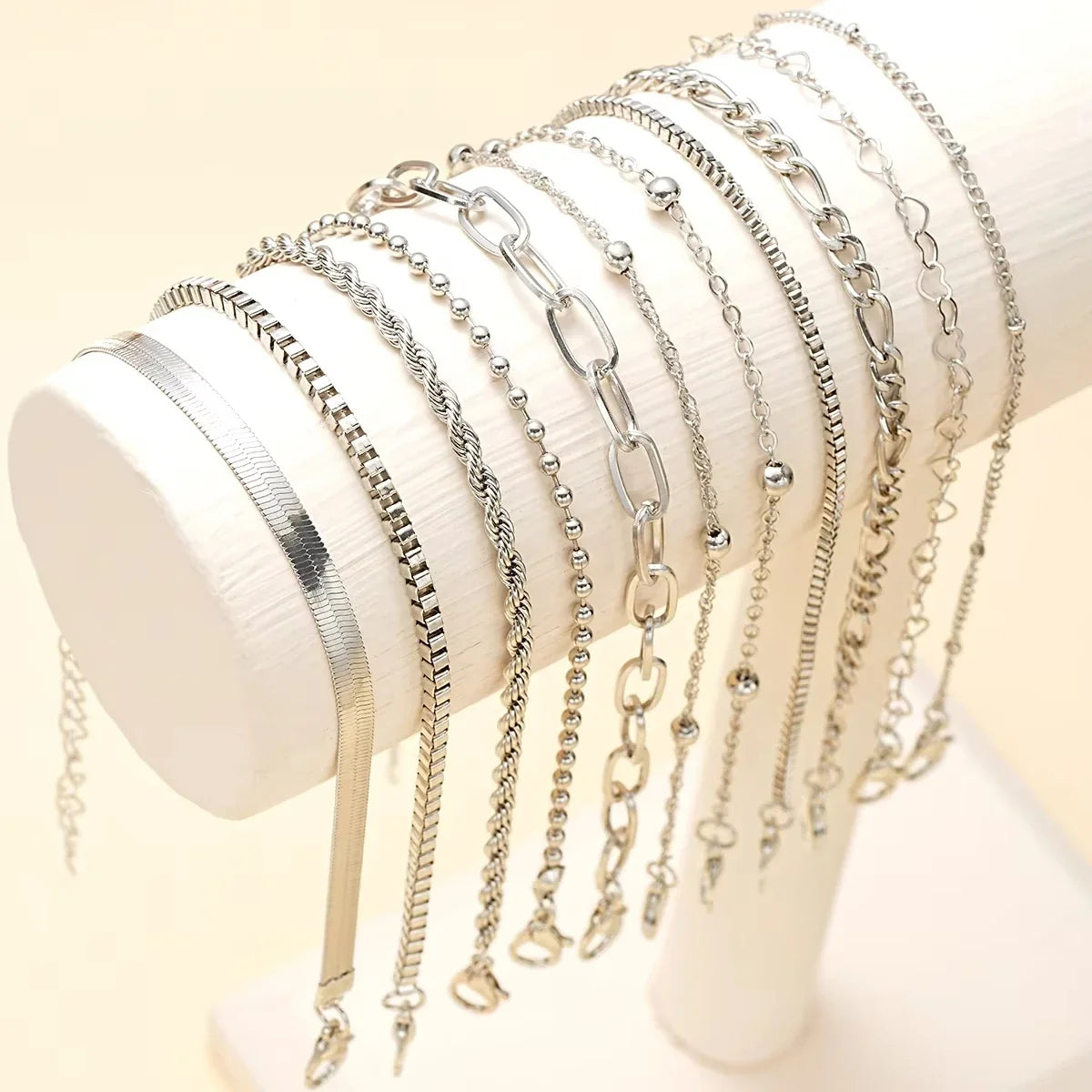 11Pcs/Set Boho Twisted Flat Snake Chain Anklet for Women Summer Beach Vintage Barefoot Ankle Bracelet On Leg Jewelry Accessories