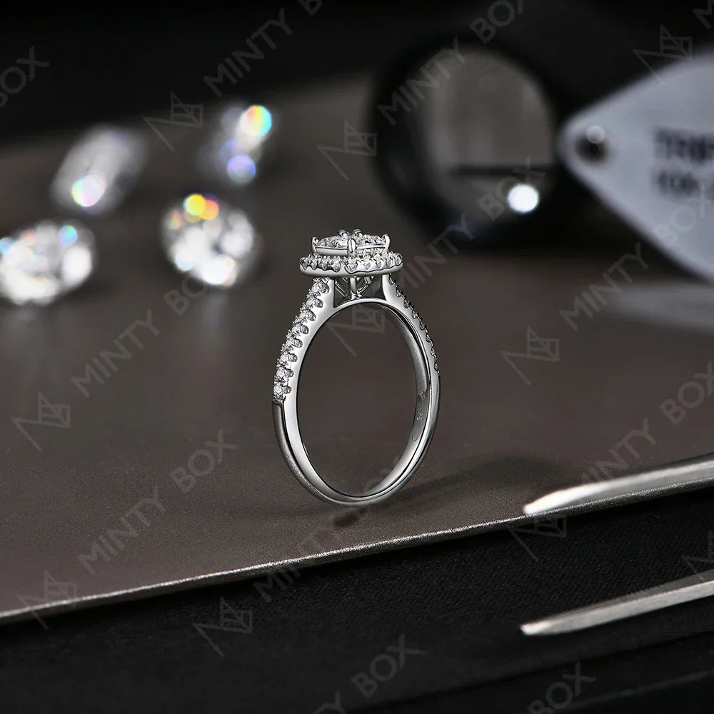 MINTYBOX S925 Sterling Silver Halo Moissanite Engagement Ring for Women Classic Lab Diamond Rings 18K Plated Wedding Fine Jewelr