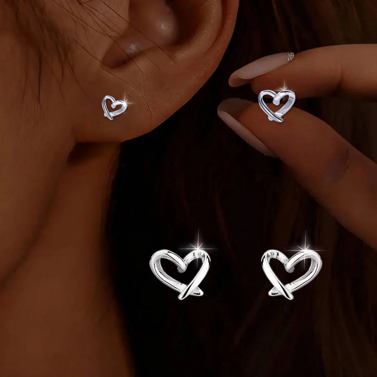 S925Silver Hollow out heart-shaped earrings for women, simple, light, luxurious, high-end, heart-shaped ins, high-end