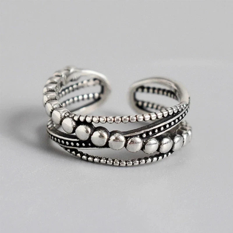 VENTFILLE 925 Silver New Thick Simple Wave Light-shaped Solid Double-layer Rings Trendy Couple Ring Female Gift