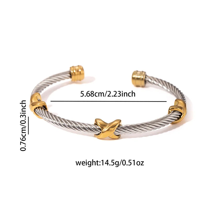 1pcs Stainless Steel Gold-plated Bangle Trendy Retro Hip-hop Style Bracelet Fried Dough Twists Steel Wire Rope Colorfast Bangle