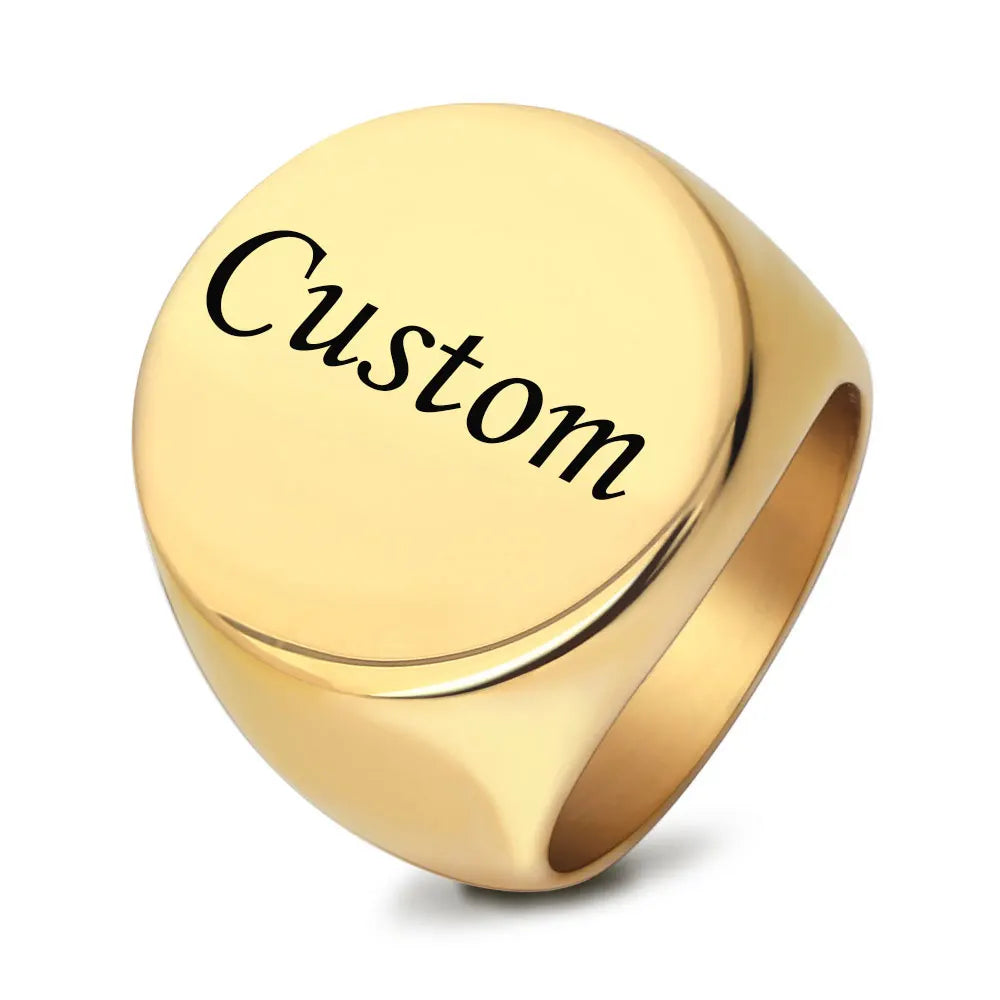 Customized Signet Ring Engrave Name Logo Photo Jewelry Stainless Steel Round Men Women  For Family Wedding Personalized Gifts