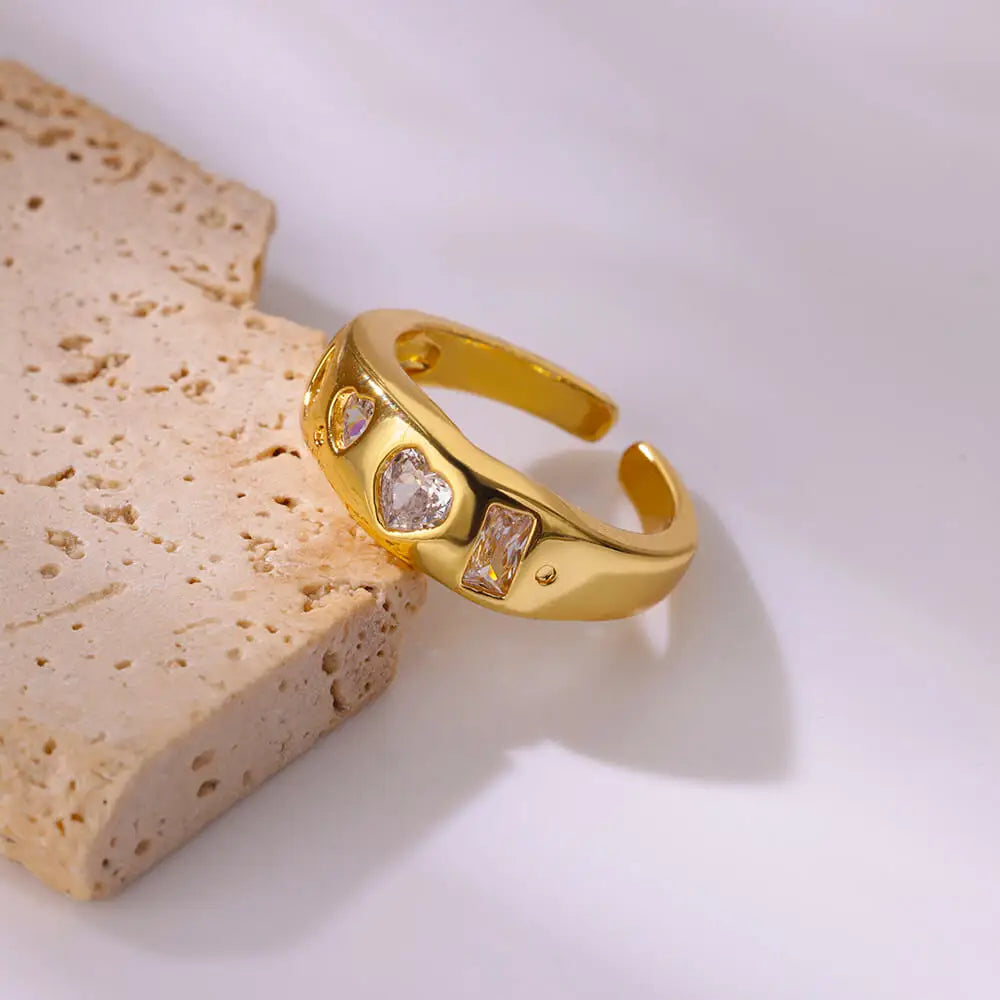 Stainless Steel Heart Zircon Rings for Women Gold Color Wedding Couple Ring Aesthetic Jewelry Accessories Gift anillos mujer