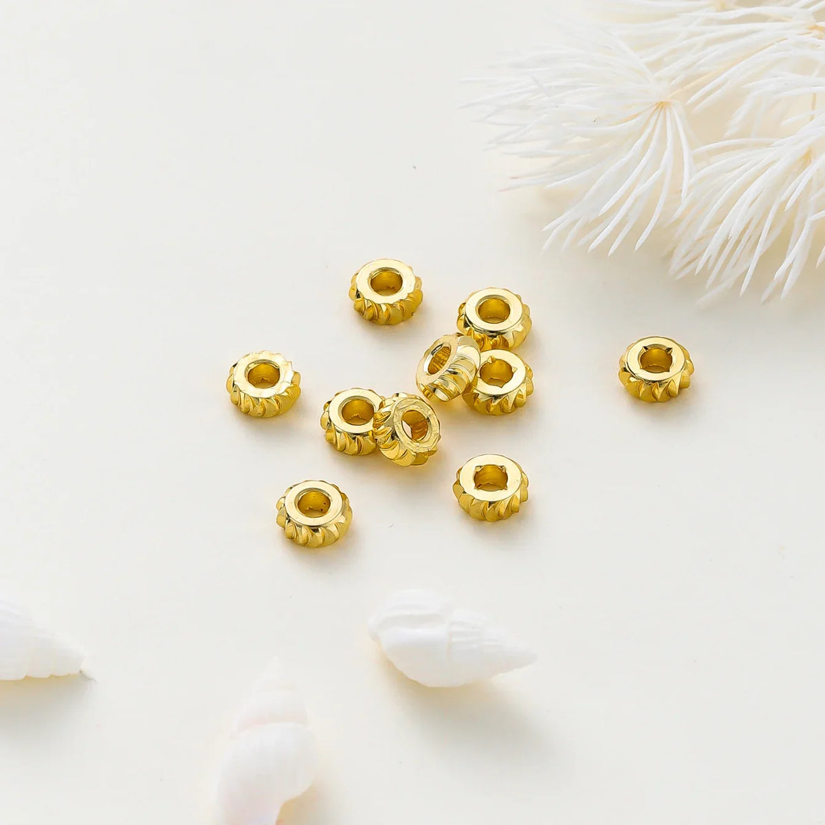 50pcs/lot 14K 18K Gold Color Fancy Wheel Metal Round Beads Necklace Bracelet Loose Spacer Beads For Jewelry Making Findings