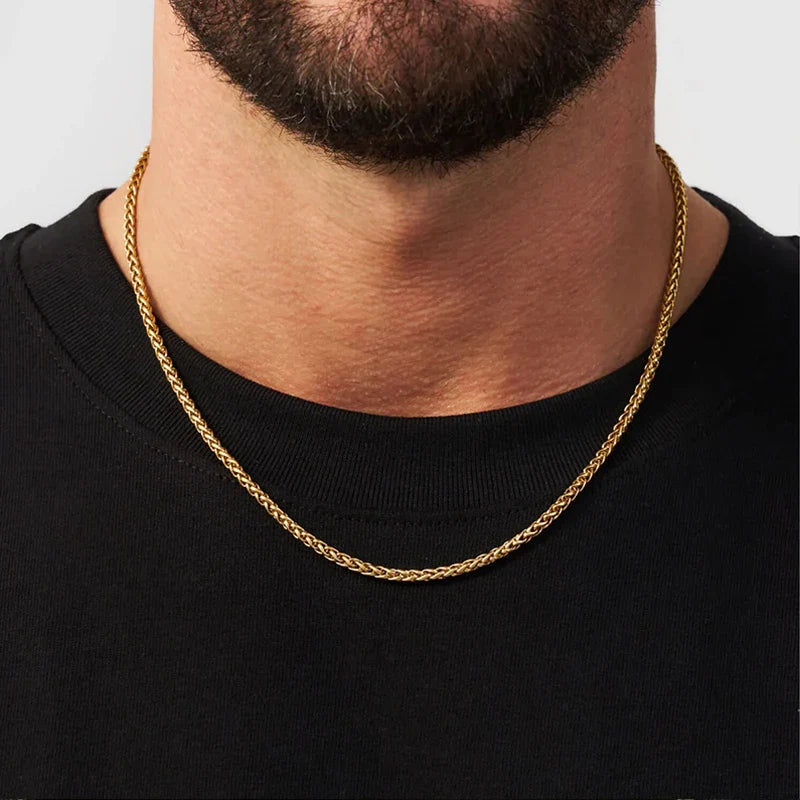 Hot Selling Hypoallergenic Stainless Steel Wheat Chain Men Chain Necklace Design with 18k Gold Plated