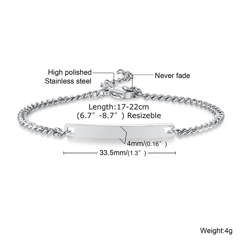 Vnox Minimalist Personalize Engrave Stainless Steel Thin Bar Bracelets for Women Lady Custom Friendship Bridesmaid Gifts Jewelry