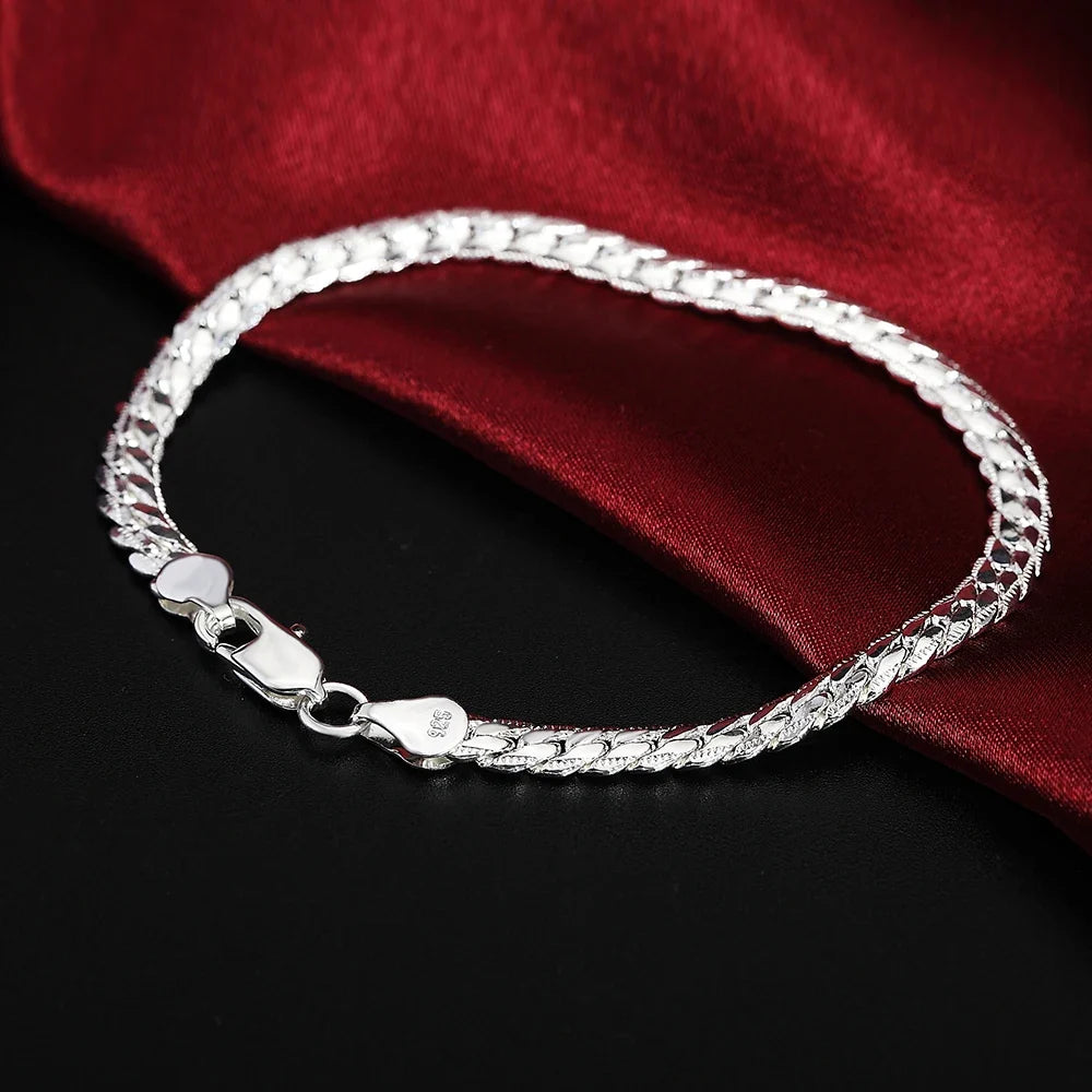 URBABY 925 Sterling Silver 2 Piece 6MM Full Sideways Chain Necklace Bracelet For Women Men Fashion Jewelry Sets Wedding Gift