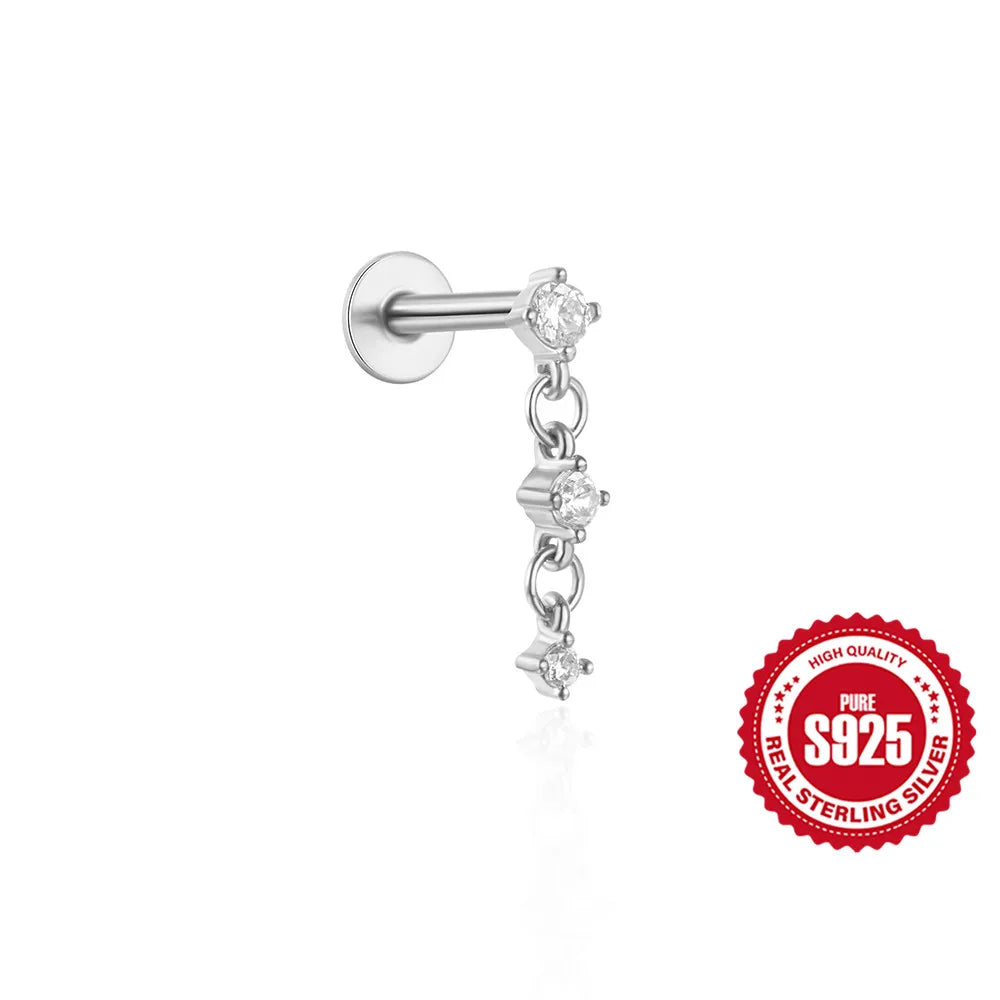 CANNER 1PC Four Pointed Star Moon Tassel Lotus Cartilage Spiral Puncture 925 Sterling Silver Stud Earring For Women Ins Earring