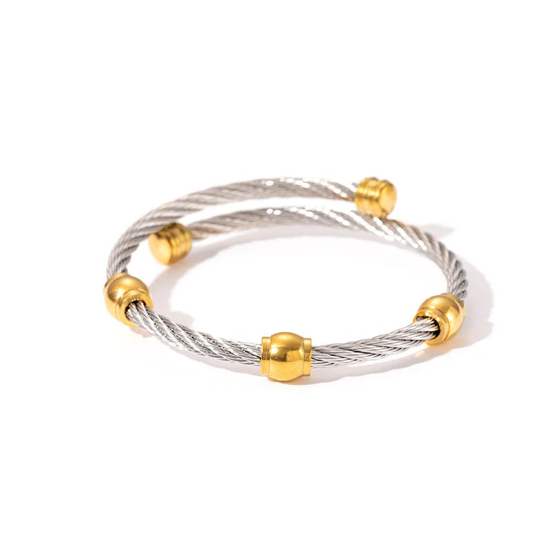 1pcs Stainless Steel Gold-plated Bangle Trendy Retro Hip-hop Style Bracelet Fried Dough Twists Steel Wire Rope Colorfast Bangle