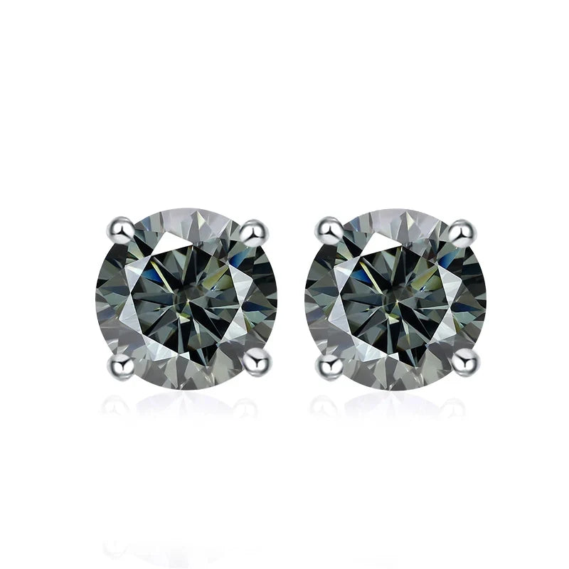NeeTim 0.5ct 1ct 2ct Moissanite Stud Earrings for Women 925 Sterling Silver Pink Black Blue Grey Sparkling Lab Diamond Earring