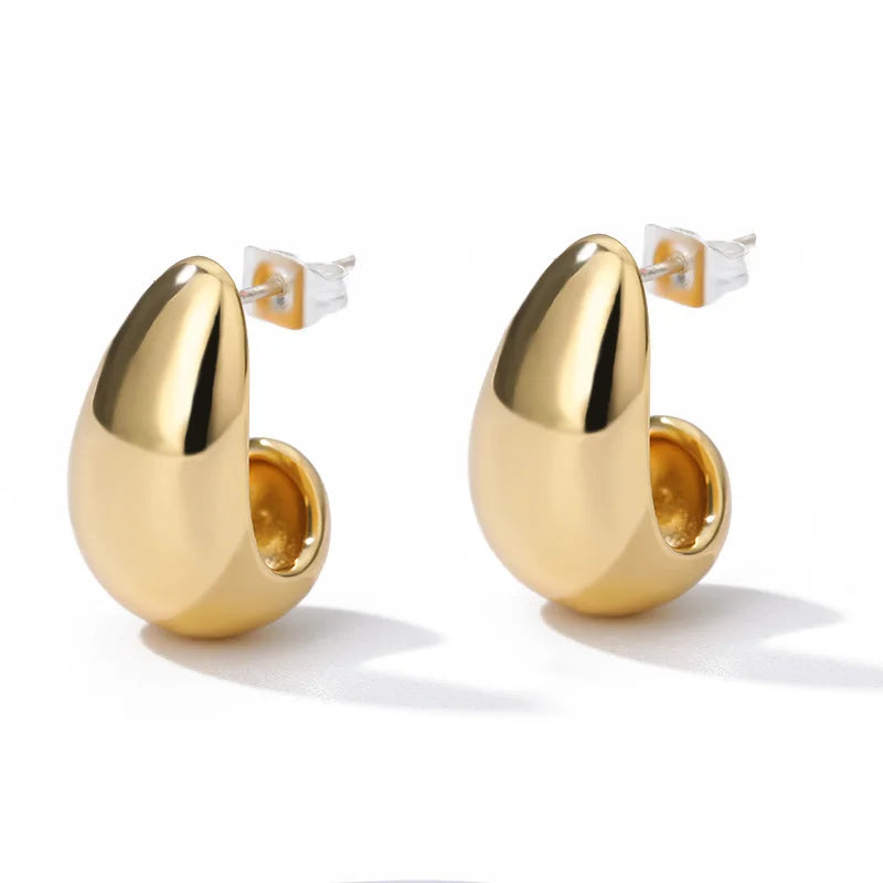 C-shaped Shell Earrings for Women Stainless Steel Waterdrop Teardrop Hoop Earring Fashion Piercing Ear Accessories Party Jewelry
