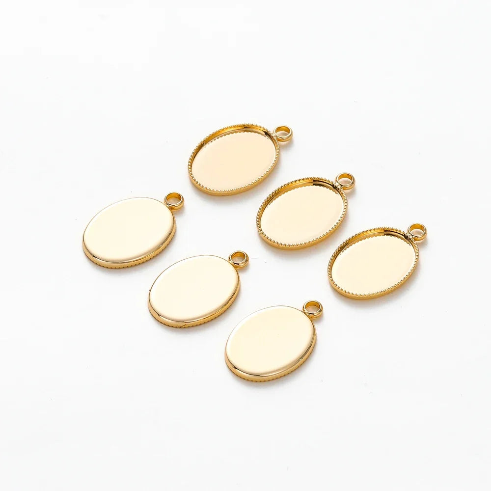 10Pcs/Lot 14K 18K Gold Plated Cabochon With Hole Pendant Base Blank Tray Bezel DIY Handmade Pendant Jewelry Making Findings