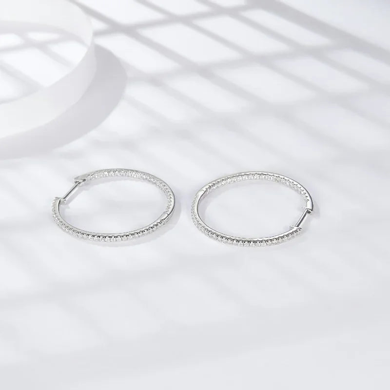 NeeTim Full D Color Moissanite hoop Earrings for Women 925 Sterling Silver with White Gold Plated Ear Studs Fine Jewelry Gift