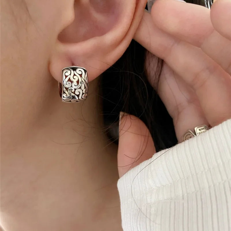 925 Sterling Silver Lucky Character Hollowed Out Cloud Earring for Women Ethnic Retro Jewelry Gift