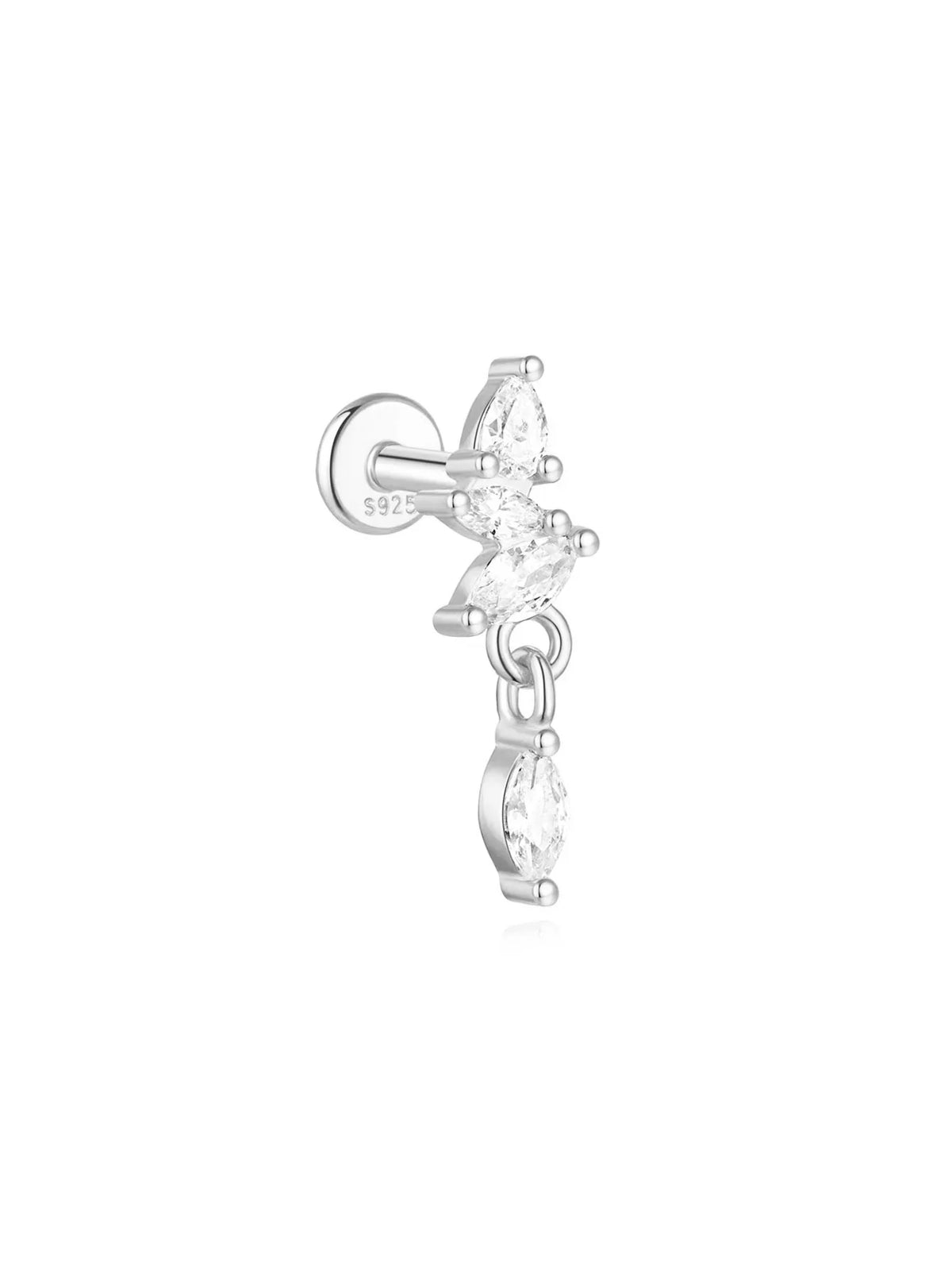 CANNER 1PC Four Pointed Star Moon Tassel Lotus Cartilage Spiral Puncture 925 Sterling Silver Stud Earring For Women Ins Earring