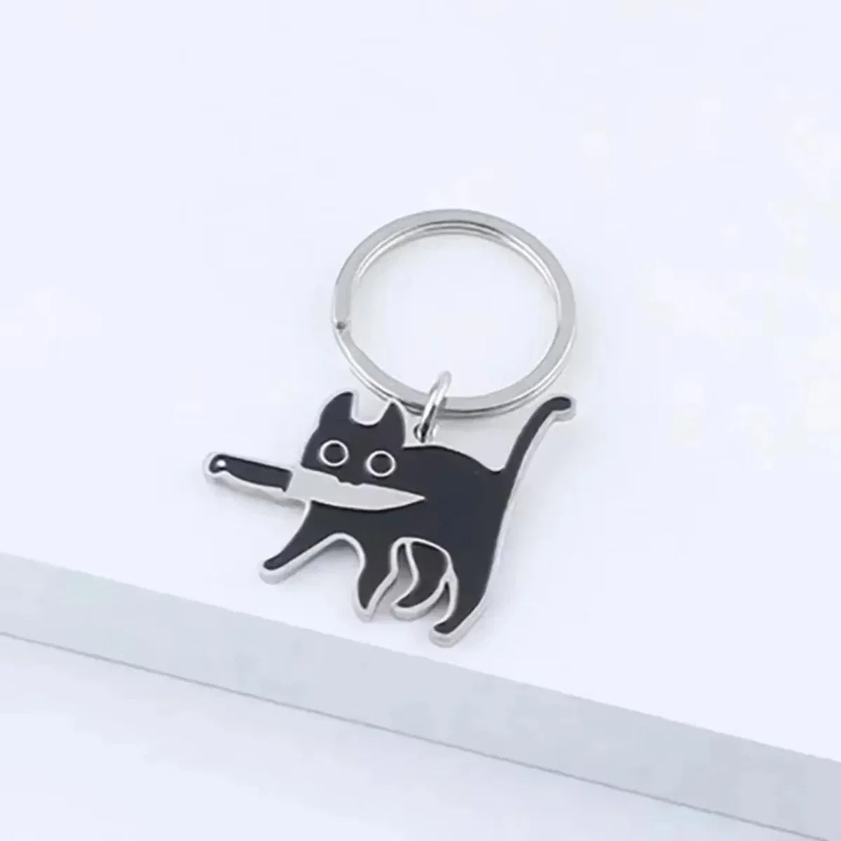 Cute Cartoon Cat Keychain - Black Kitten Knife Pendant for Keys, Bag, Jewelry - Wholesale Animal Keyring Gift