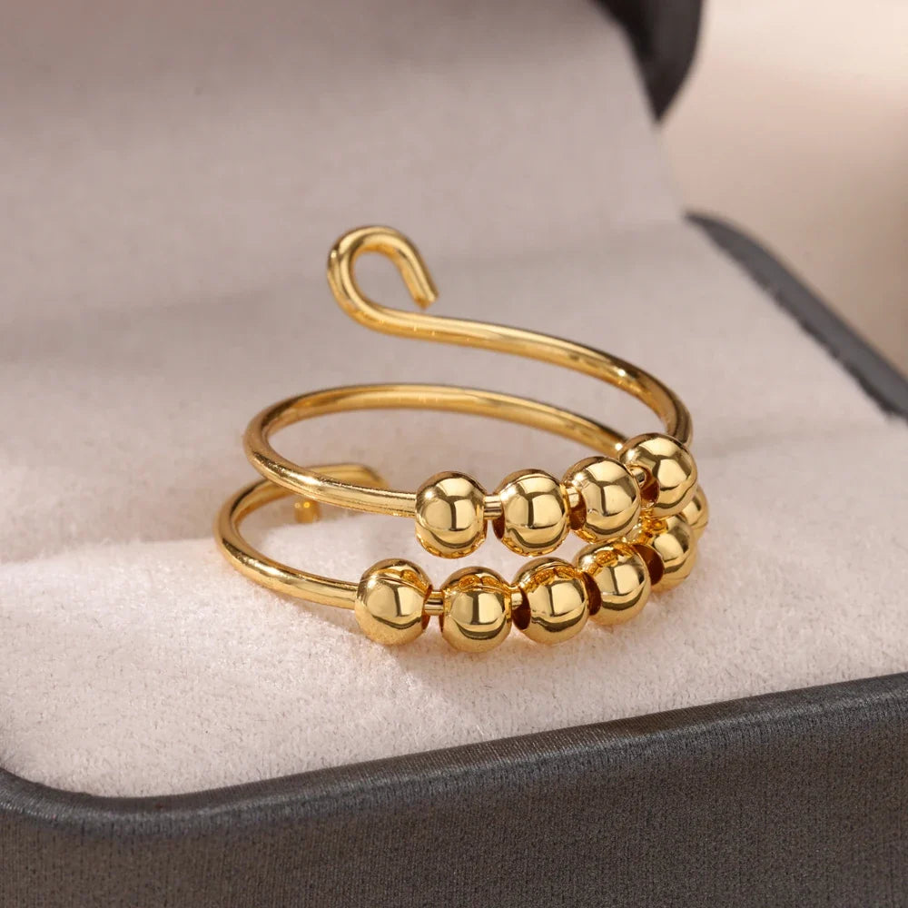 Punk Chunky Ball Rings For Women Men Gold Color Stainless Steel Anxiety Beads Ring Trendy Jewelry Finger Accessories Gift BFF