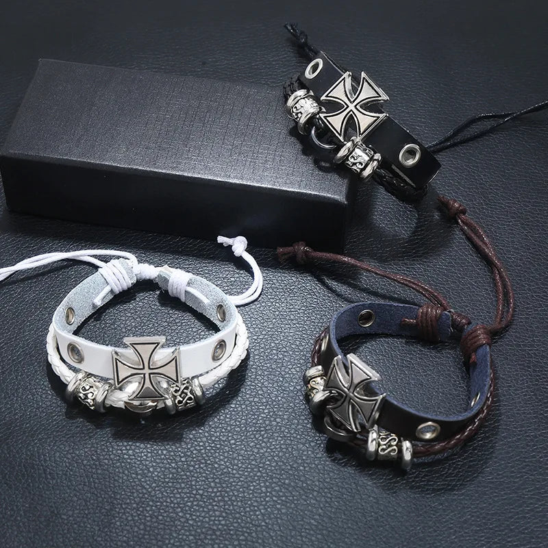 Cross-Border European and American Jewelry, Personalized Retro Beaded Leather Bracelets, Simple Pull-Adjustable Bracelets for Men and Women, Wholesale