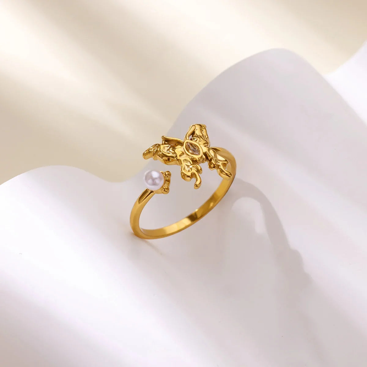 Stainless Steel Butterfly Bow Rings for Women Fashion Zircon Heart Open Ring Trendy Aesthetic Jewelry Party Wedding Gift