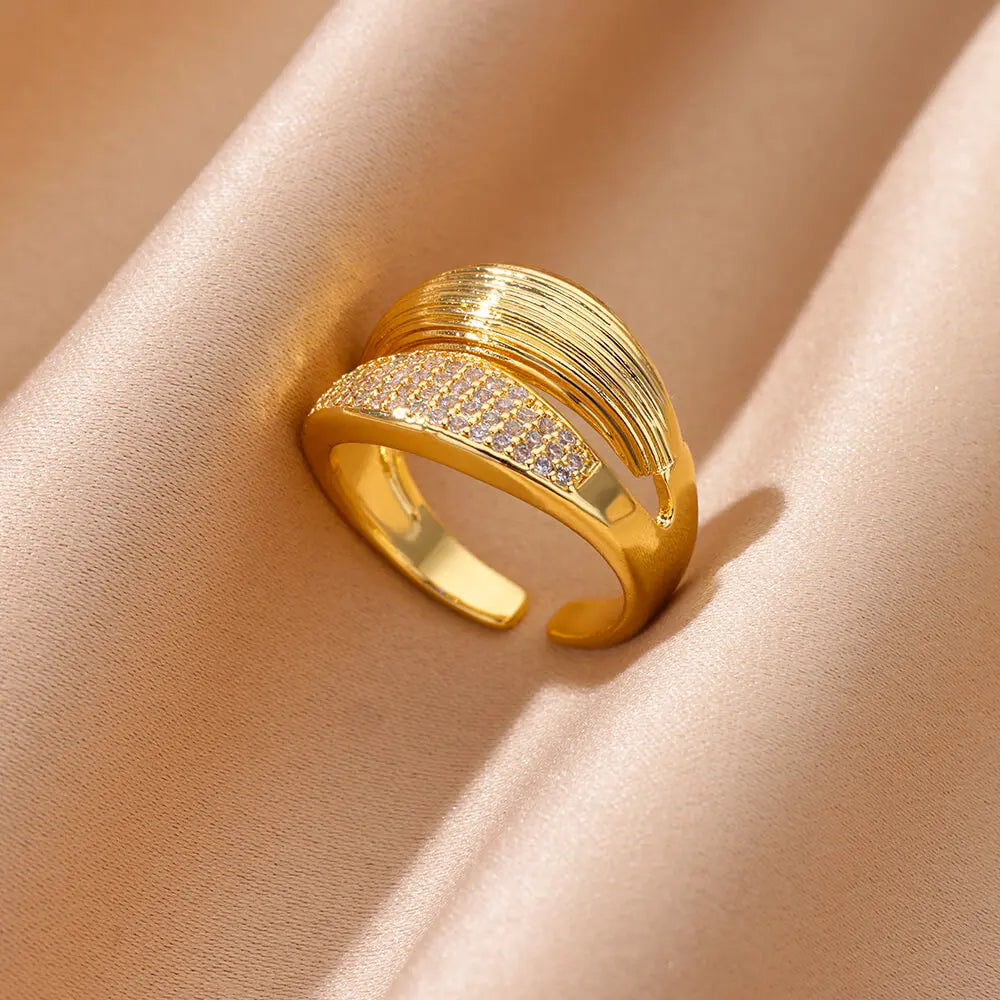 Zircon Geometric Rings For Women Luxury Stainless Steel Gold Color Open Ring Trendy Wedding Party Aesthetic Jewerly Gift Femme